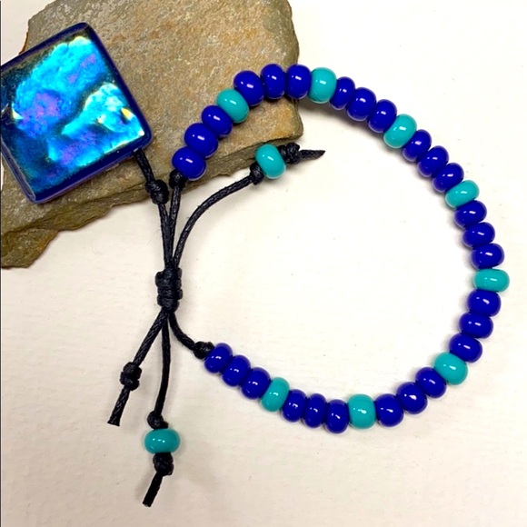 NEW Bracelet blue turquoise adjustable waxed cord - Picture 4 of 4